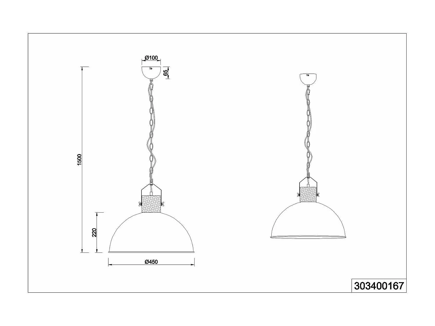 Lampada a sospensione cupola, metallo, acciaio anticato, D 45 cm, Delhi