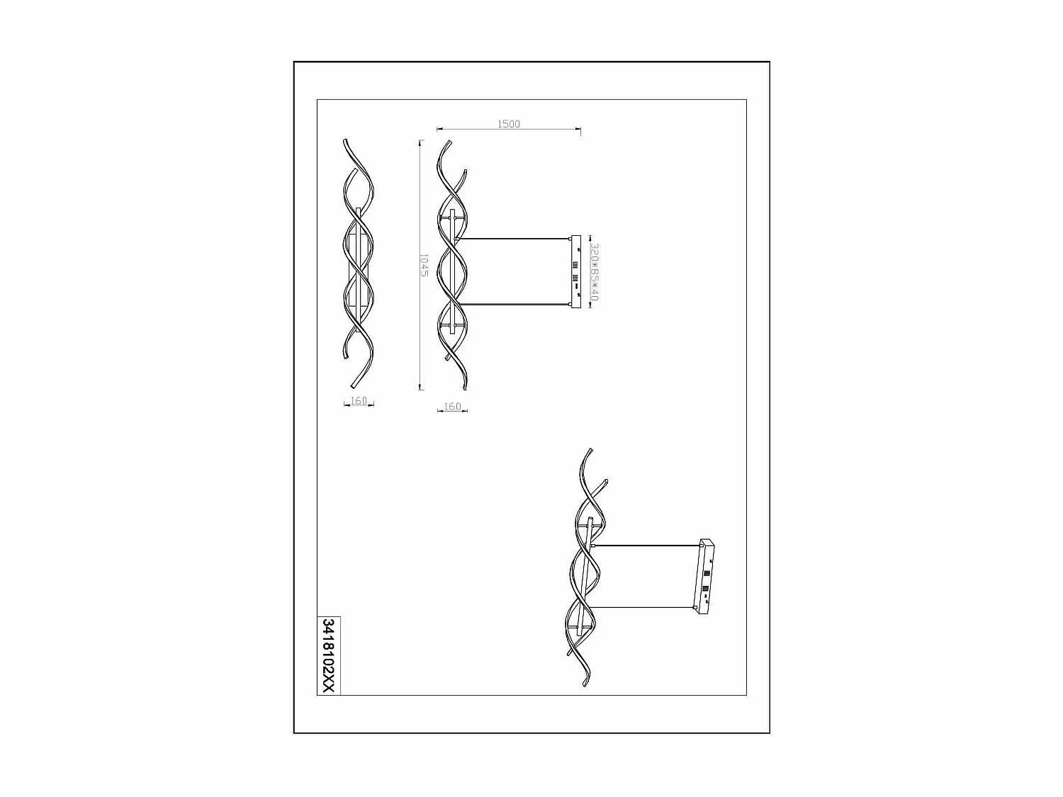 Lampada a sospensione LED spirale, metallo, alluminio e nero, L 104 cm, Sequence