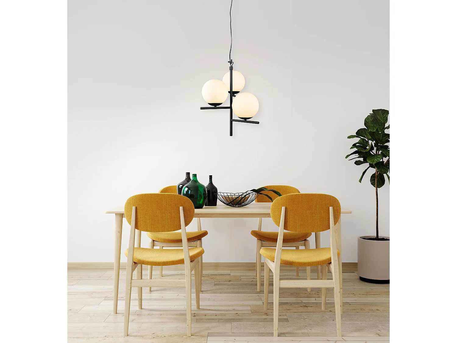 Lampada a sospensione 3 sfere, metallo, nero e bianco, D 40 cm, Pure