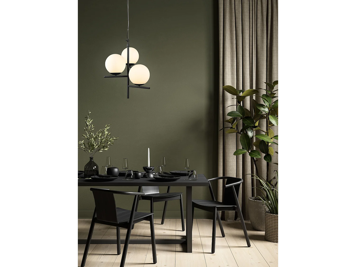 Lampada a sospensione 3 sfere, metallo, nero e bianco, D 40 cm, Pure