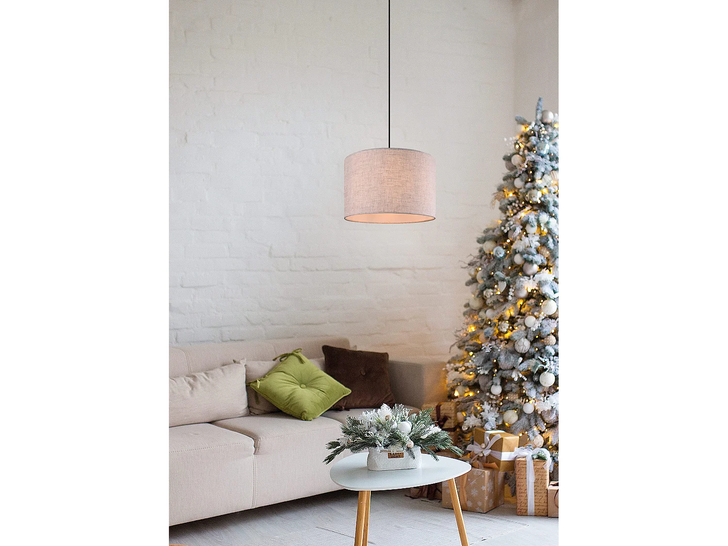 Lampada a sospensione con paralume, legno, sabbia, D 35 cm, Elmau