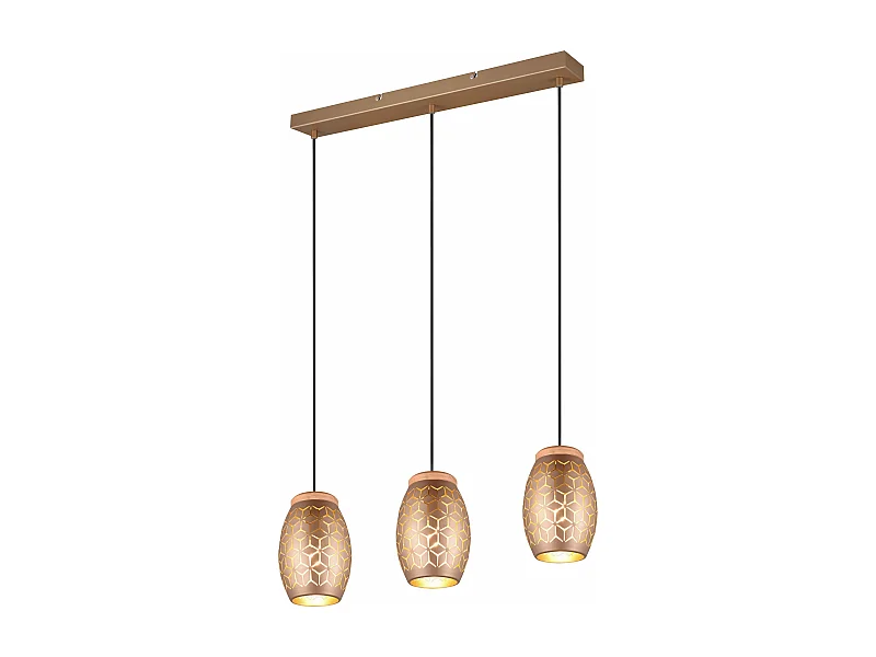 Lampada a sospensione 3 diffusori, metallo e legno, caffè, L 71 cm, Bidar