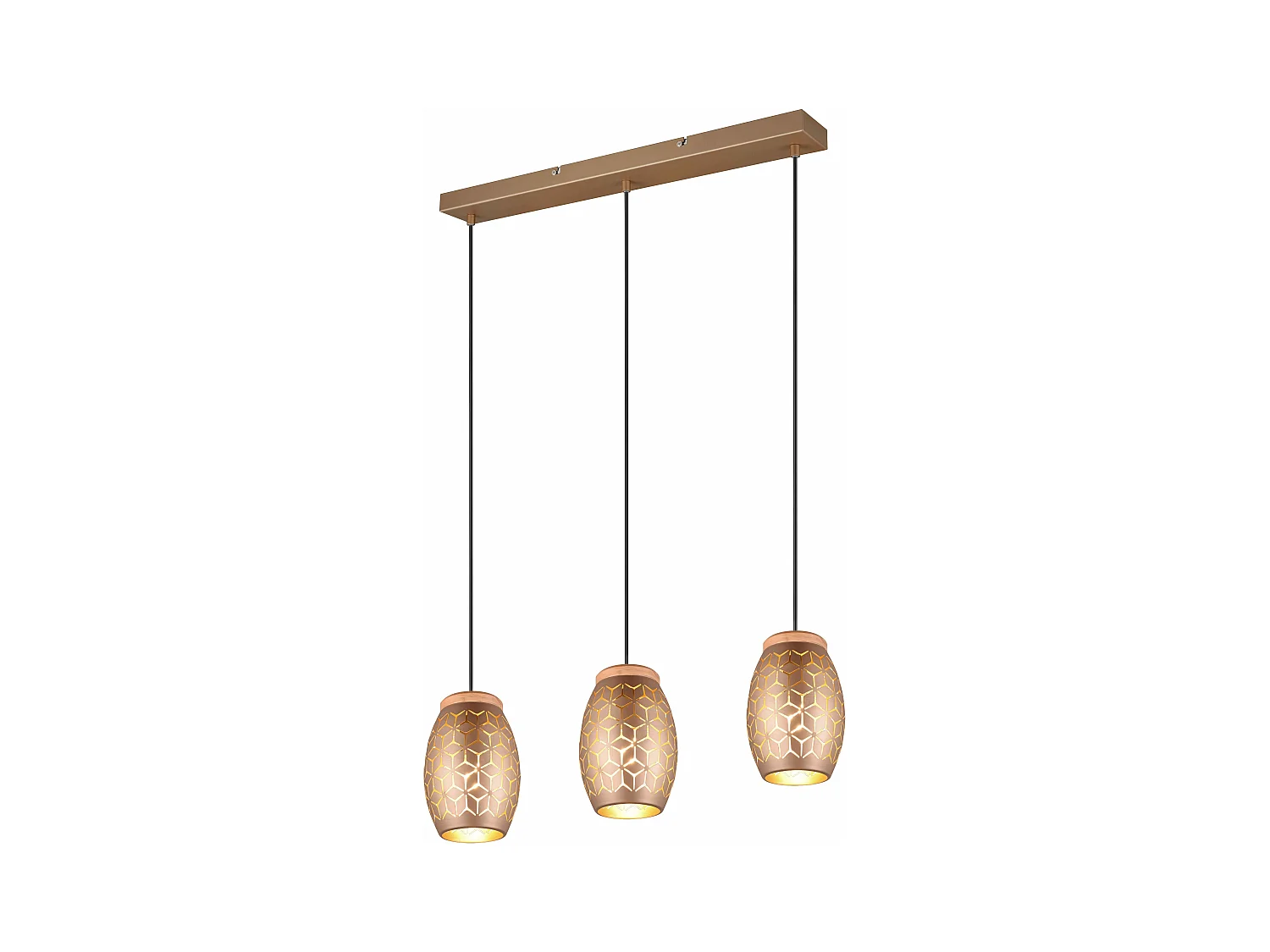 Lampada a sospensione 3 diffusori, metallo e legno, caffè, L 71 cm, Bidar