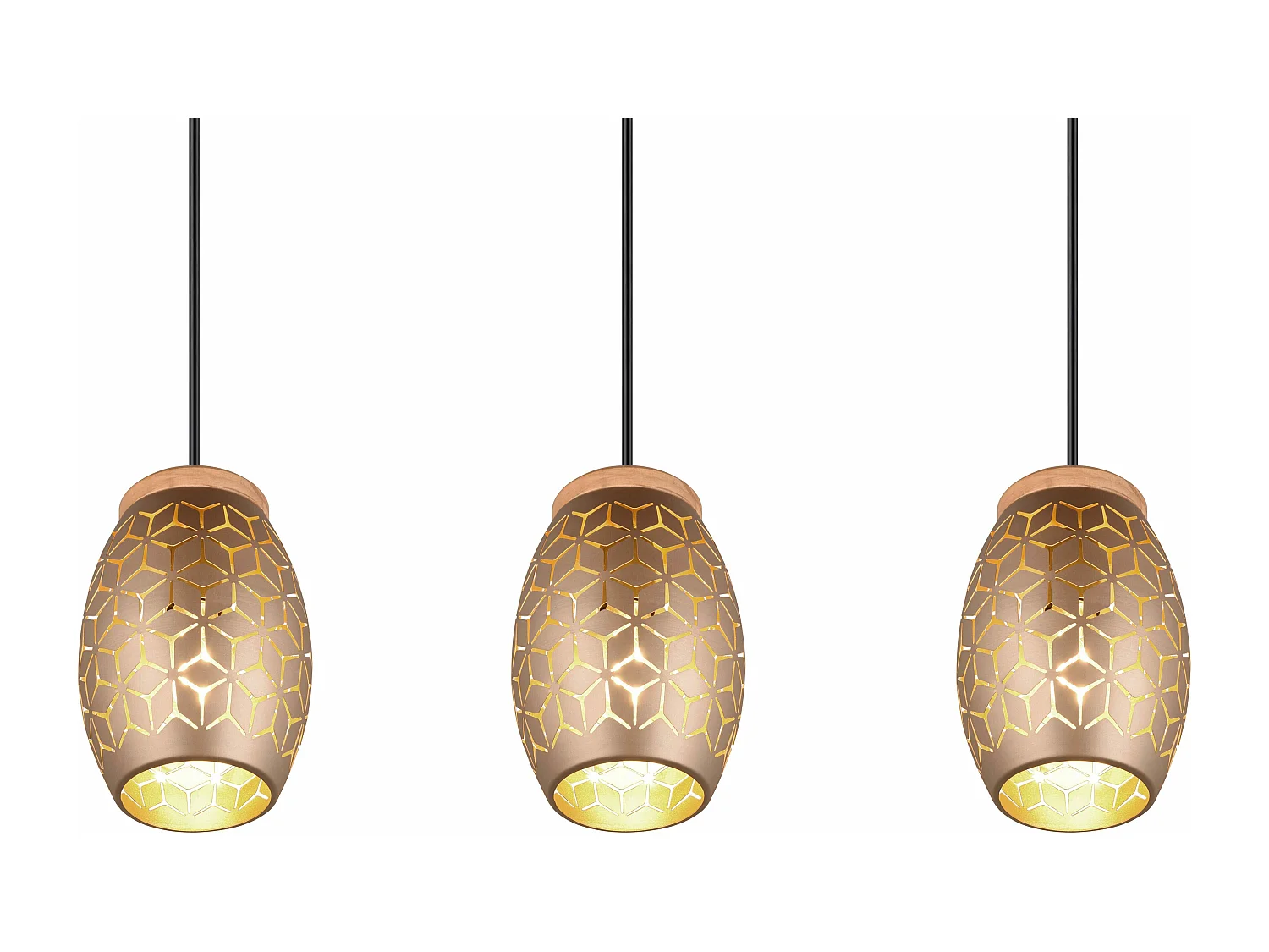 Lampada a sospensione 3 diffusori, metallo e legno, caffè, L 71 cm, Bidar