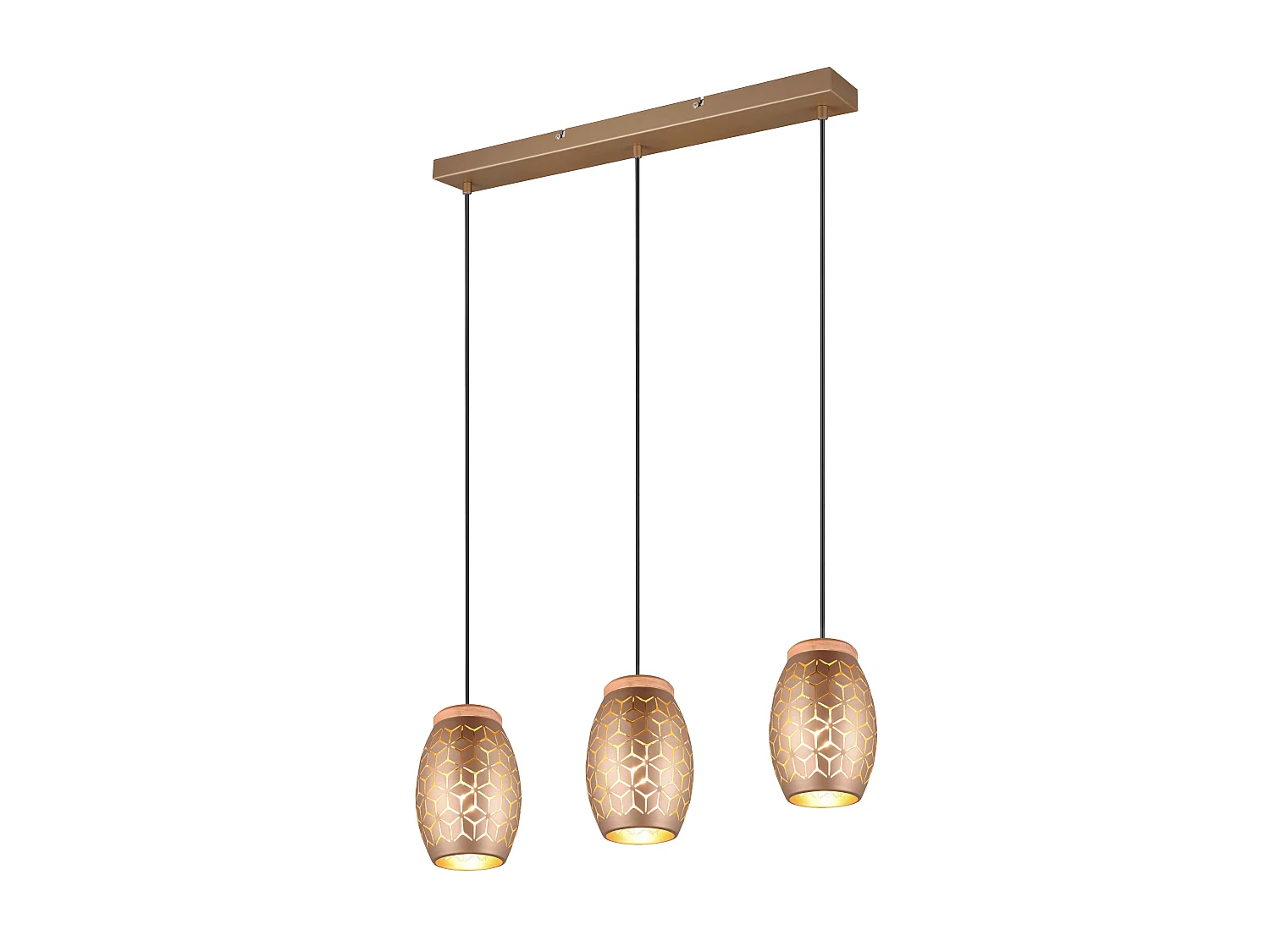 Lampada a sospensione 3 diffusori, metallo e legno, caffè, L 71 cm, Bidar
