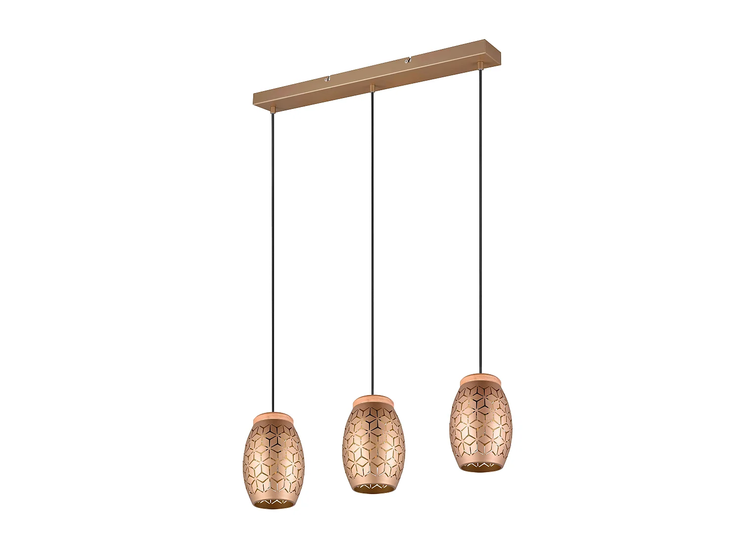 Lampada a sospensione 3 diffusori, metallo e legno, caffè, L 71 cm, Bidar