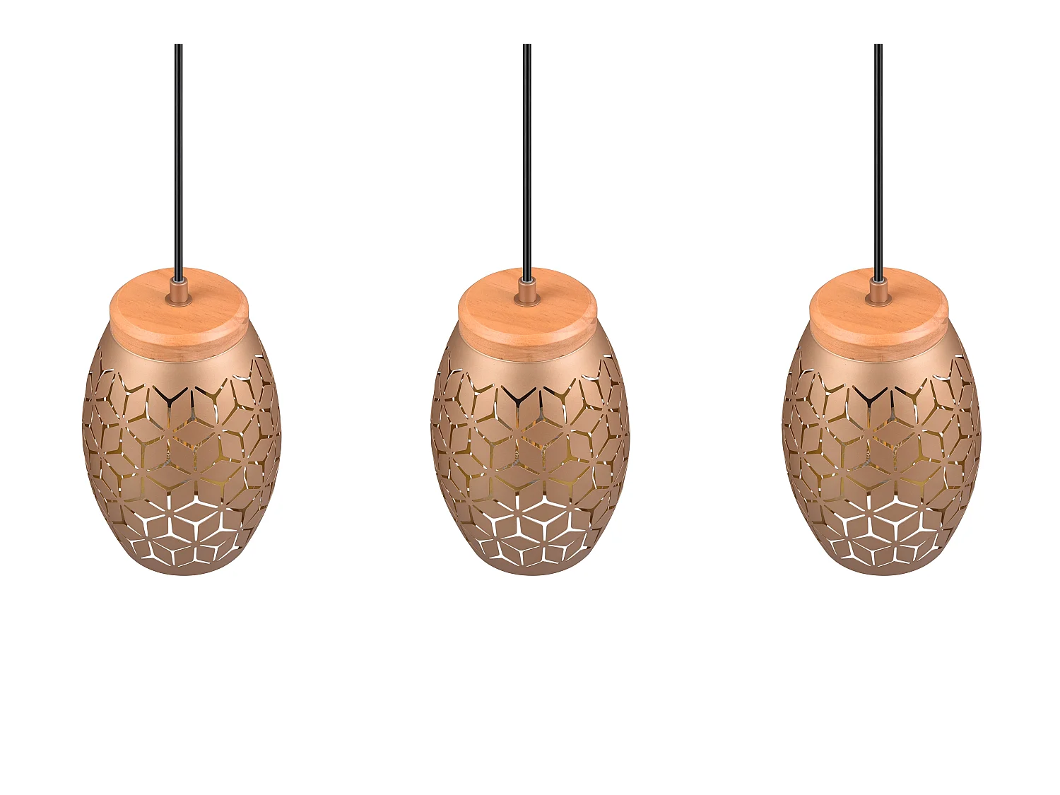 Lampada a sospensione 3 diffusori, metallo e legno, caffè, L 71 cm, Bidar