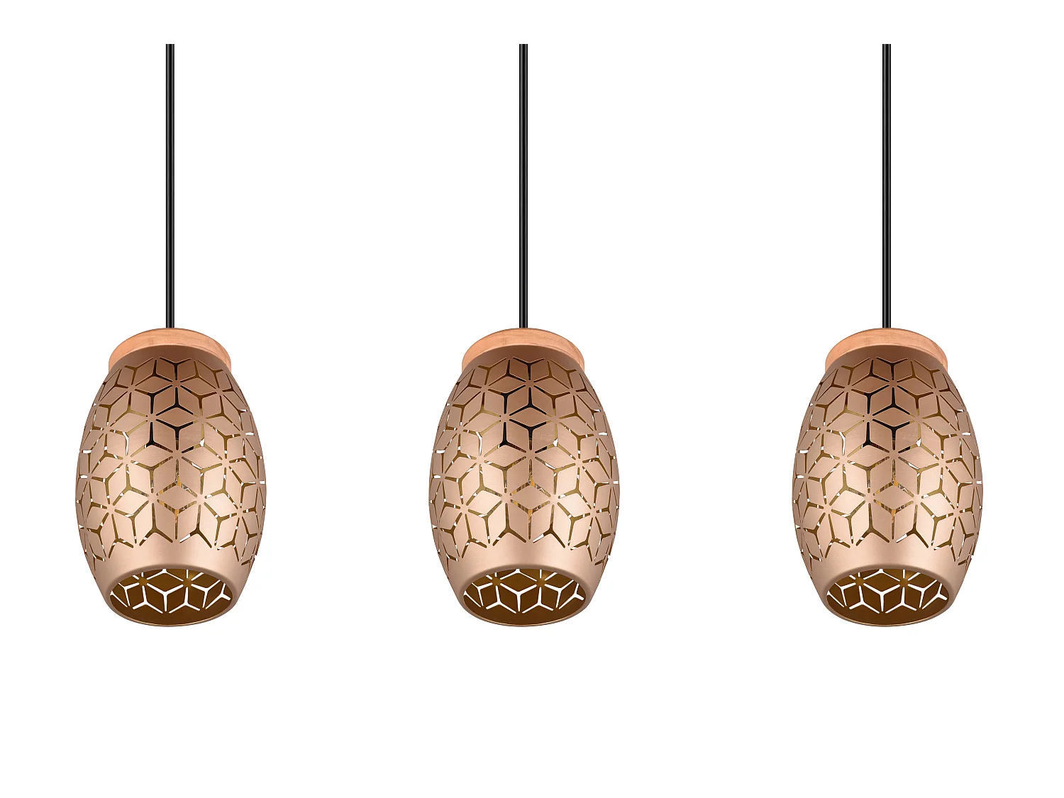 Lampada a sospensione 3 diffusori, metallo e legno, caffè, L 71 cm, Bidar