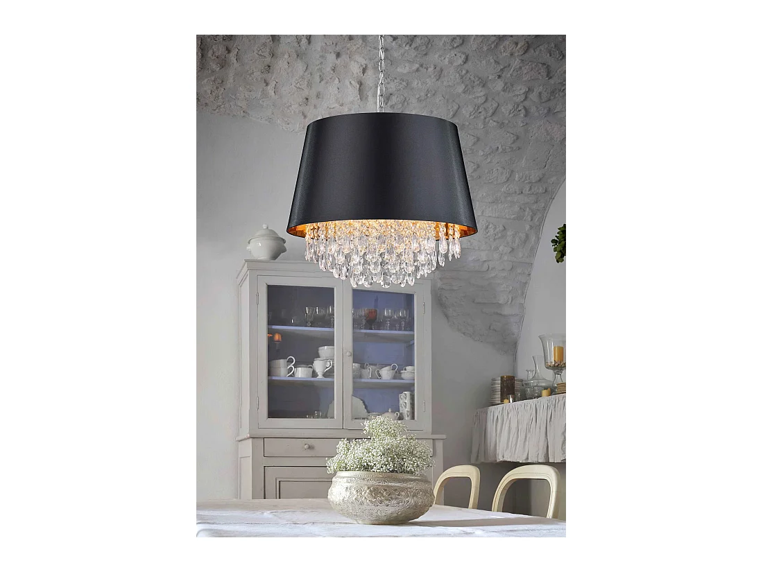 Lampada a sospensione con pendagli, metallo, nero e oro, D 50 cm, Loreley