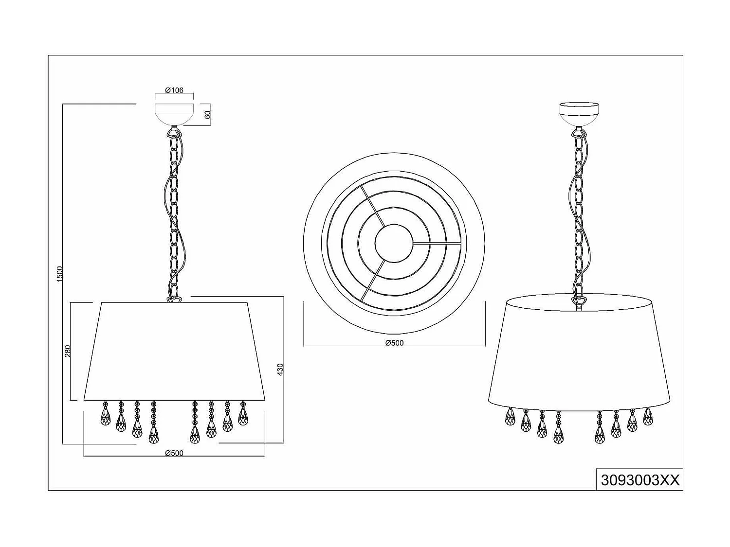 Lampada a sospensione con pendagli, metallo, nero e oro, D 50 cm, Loreley