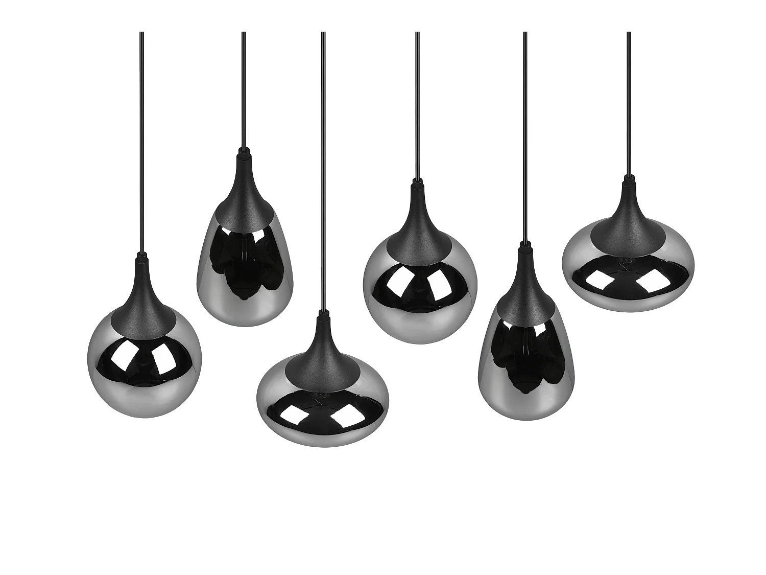 Lampada a sopensione 6 diffusori, metallo, nero e fumé, L 85 cm, Lumina