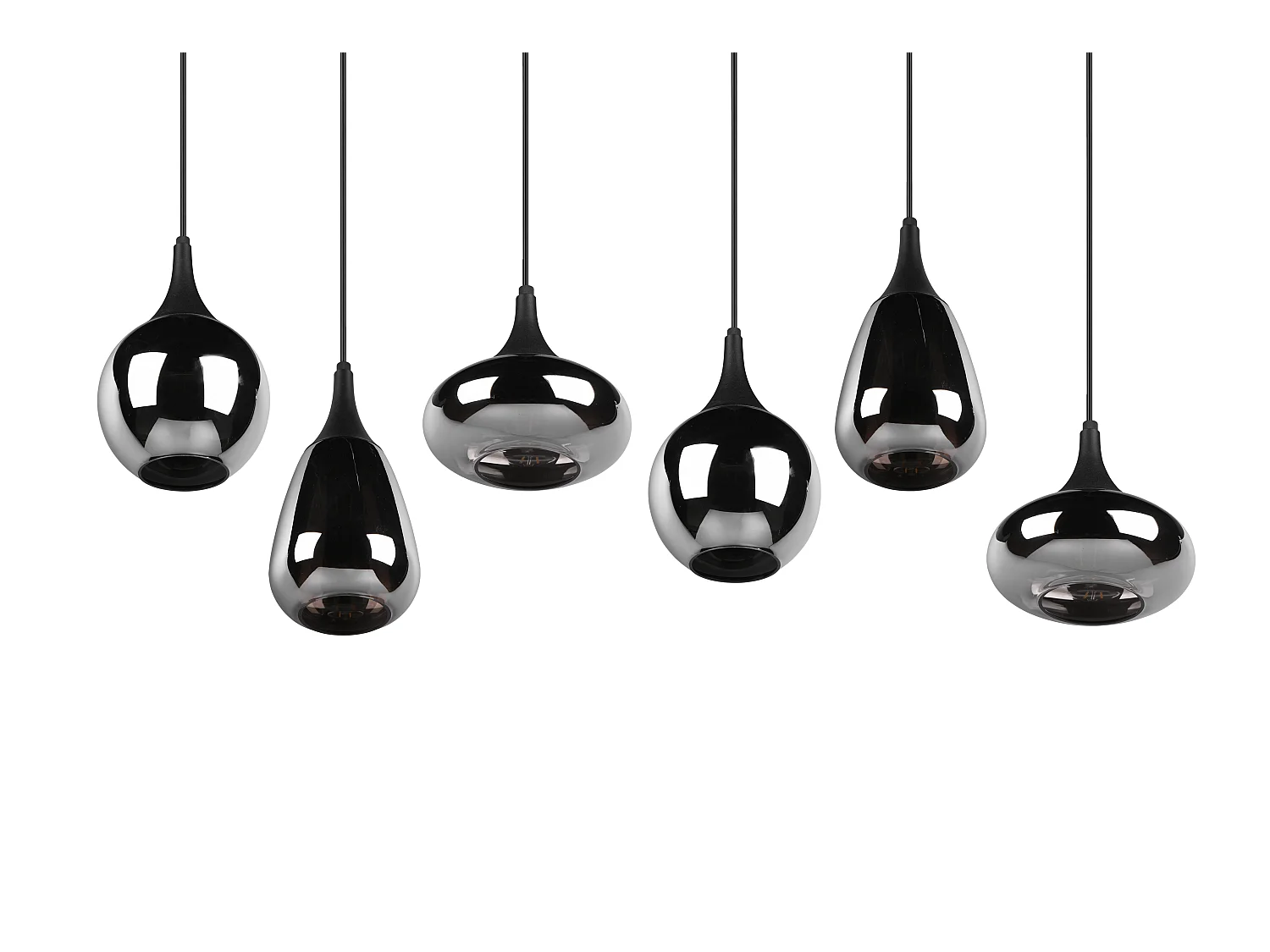 Lampada a sopensione 6 diffusori, metallo, nero e fumé, L 85 cm, Lumina