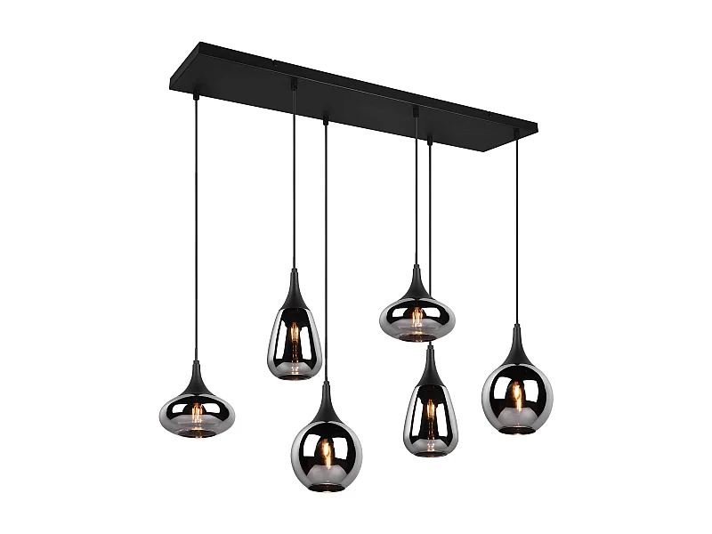 Lampada a sopensione 6 diffusori, metallo, nero e fumé, L 85 cm, Lumina