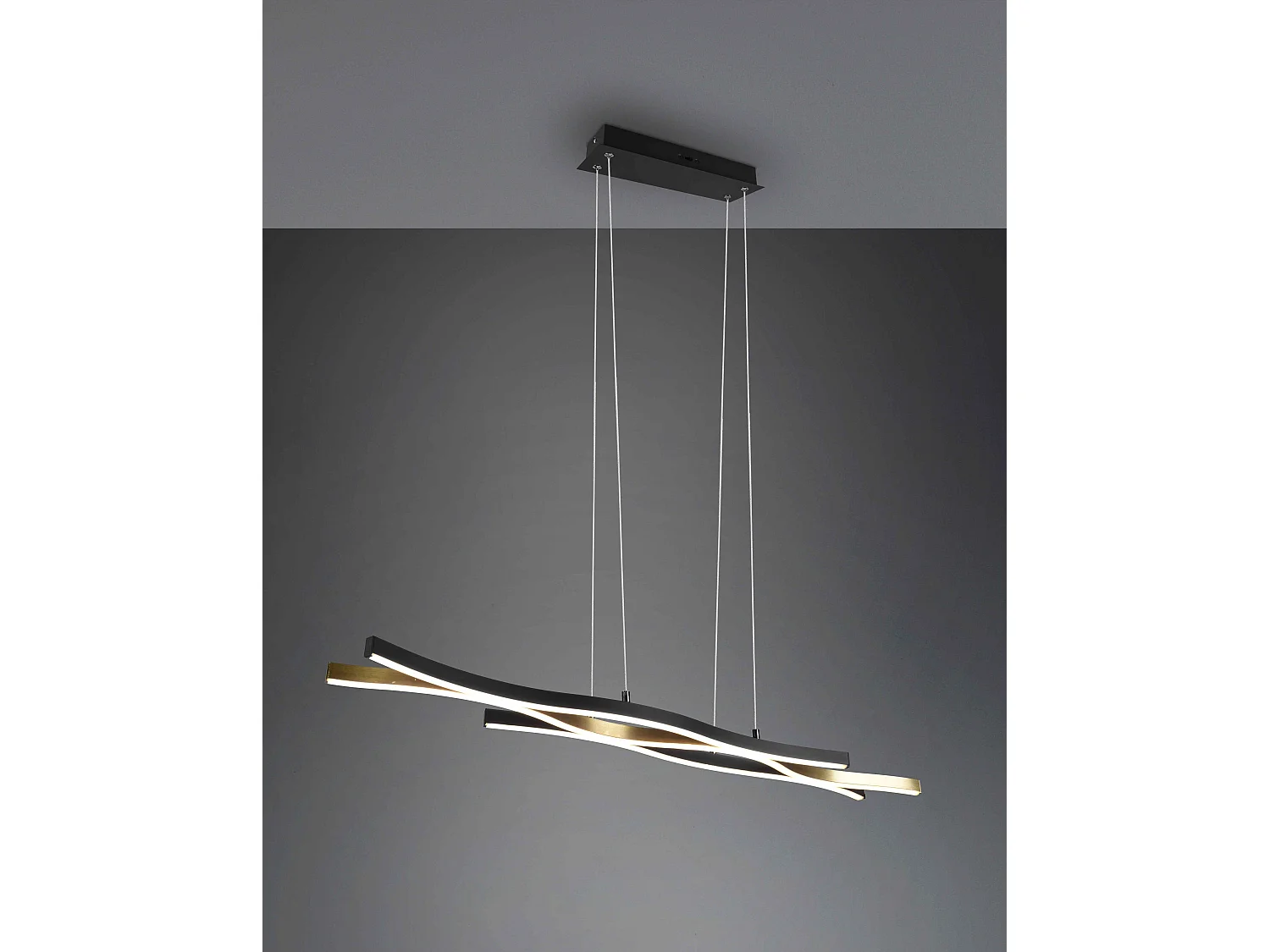 Lampada a sospensione LED ondulata, metallo, ottone e nero, L 108 cm, Blaze