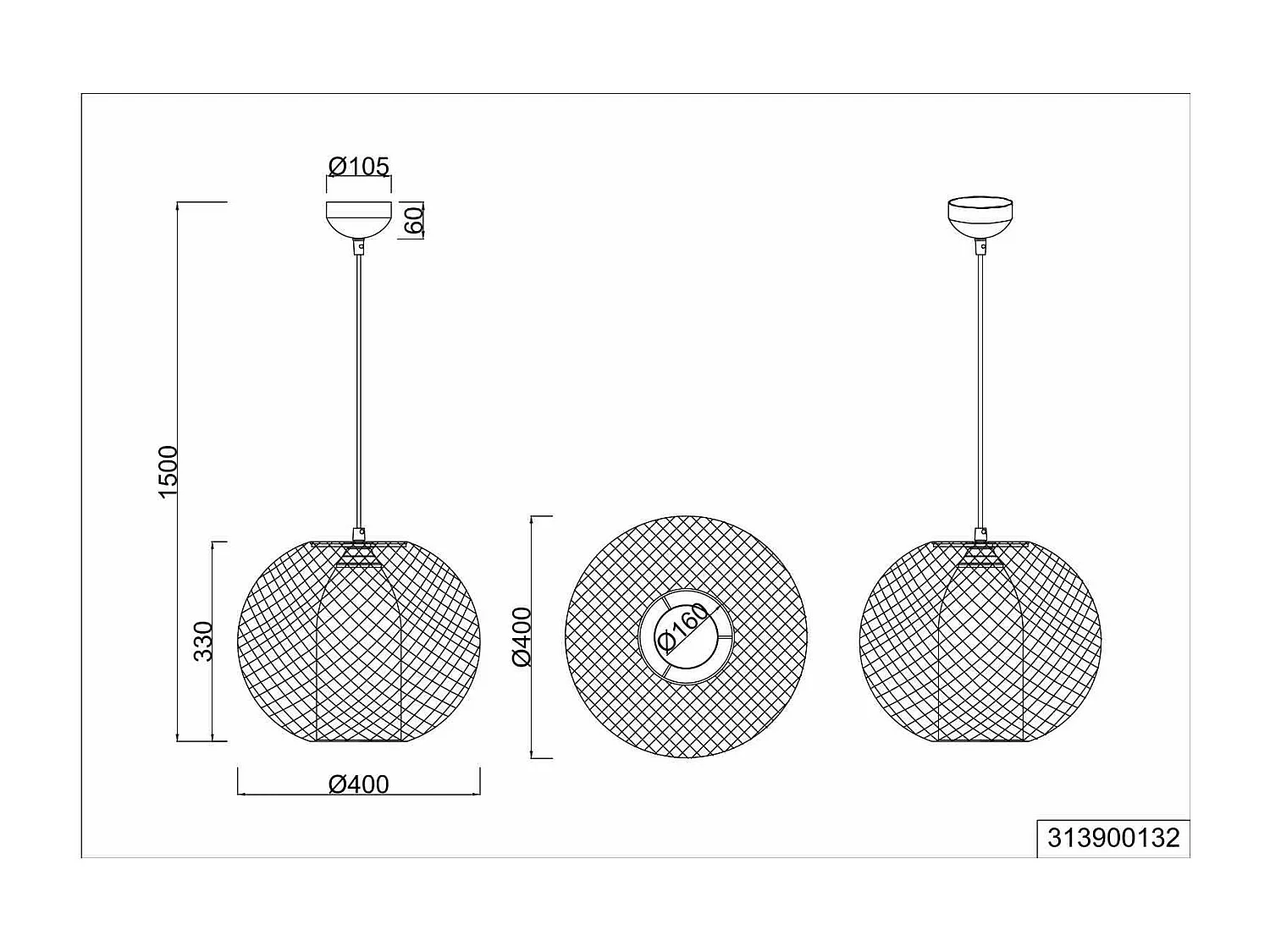 Lampada a sospensione filo metallo, vetro bianco, D 40 cm, Filo