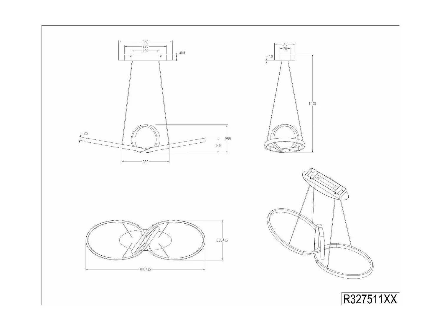 Lampada a sospensione LED, metallo, bianco, L 80 cm, Sansa