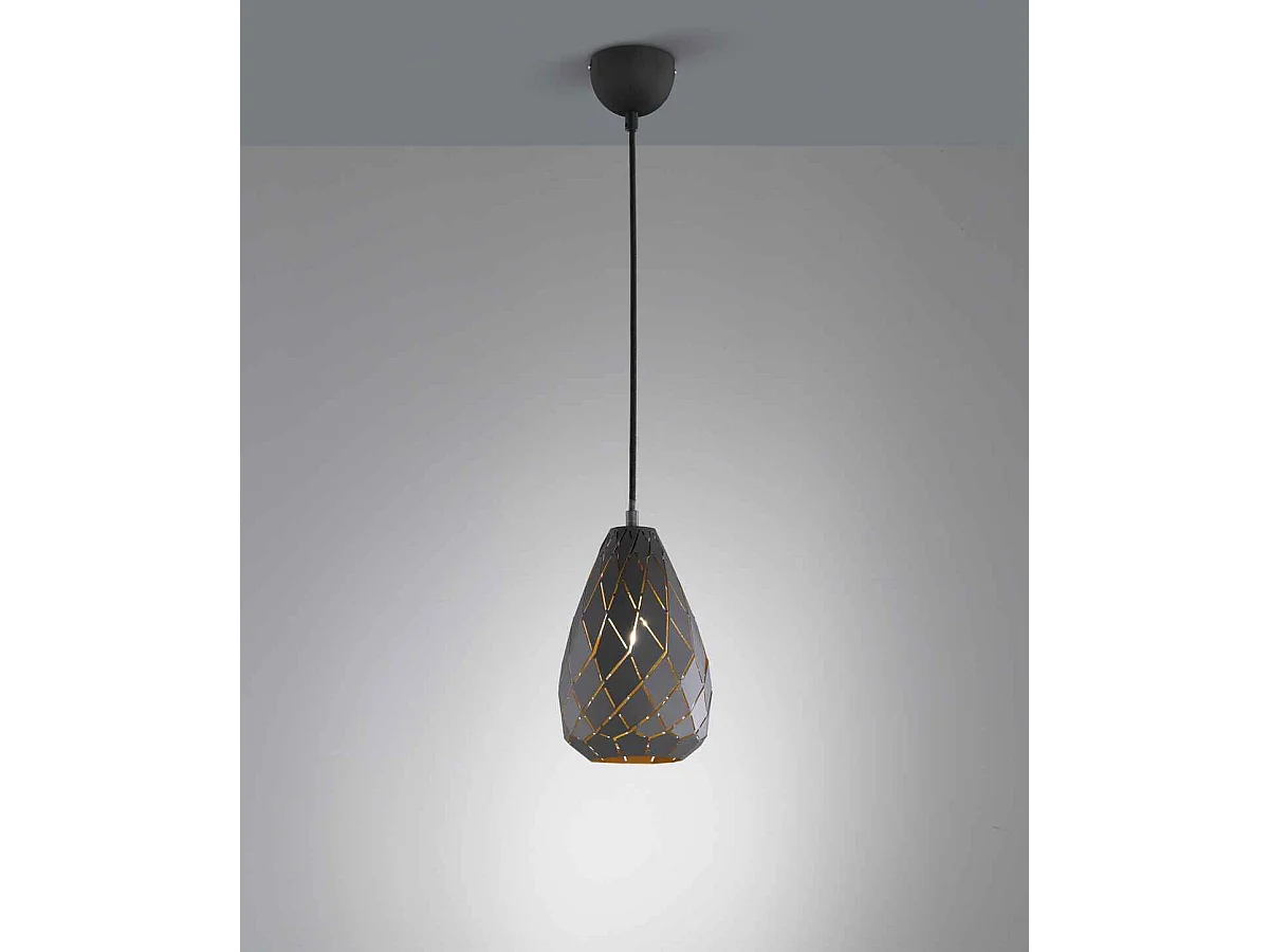 Lampada a sospensione, metallo, nero e oro, D 15 cm, Onyx