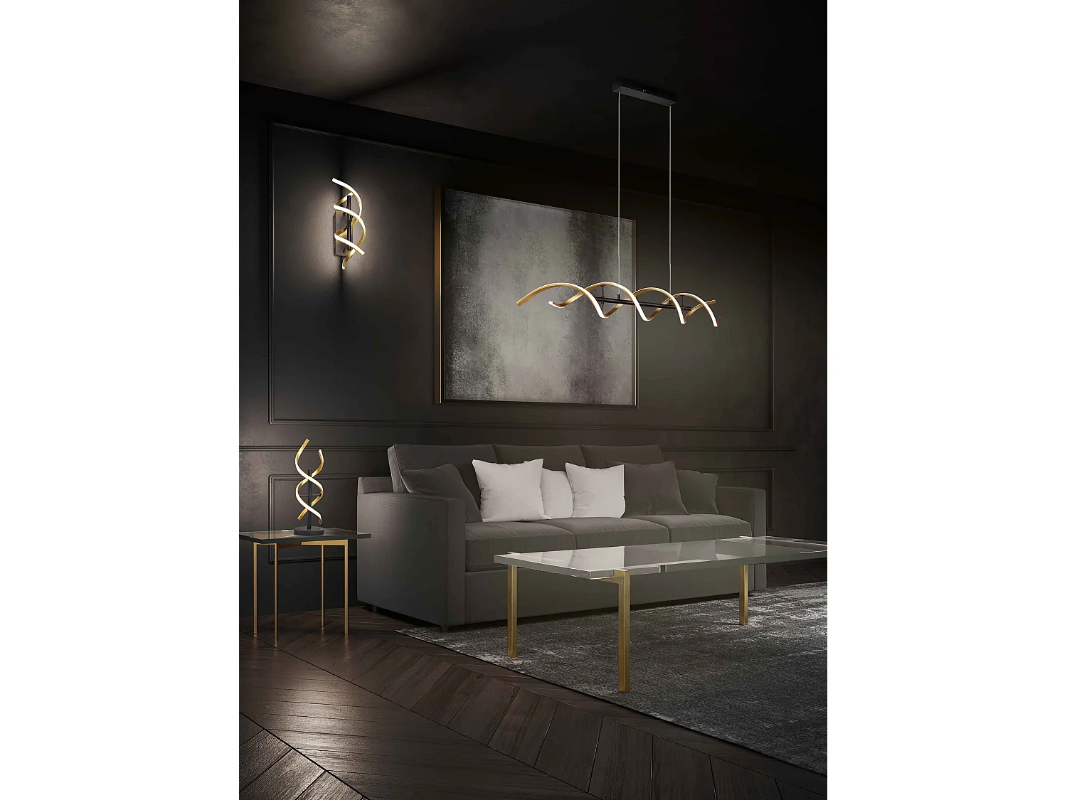 Lampada a sospensione LED spirale, metallo, ottone e nero, L 104 cm, Sequence