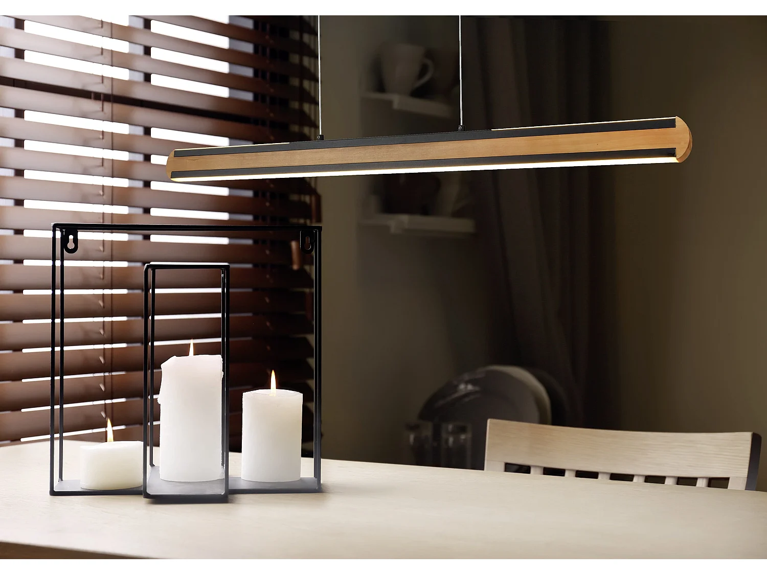 Lampada a sospensione bi-emssione, metallo e legno, nero, L 110 cm, Deacon