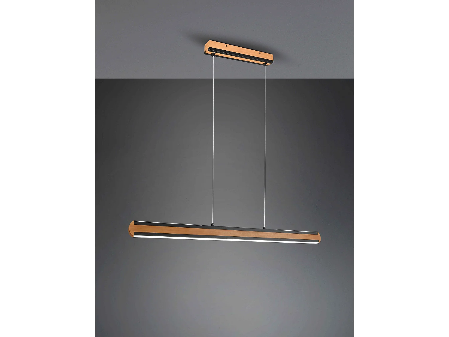 Lampada a sospensione bi-emssione, metallo e legno, nero, L 110 cm, Deacon