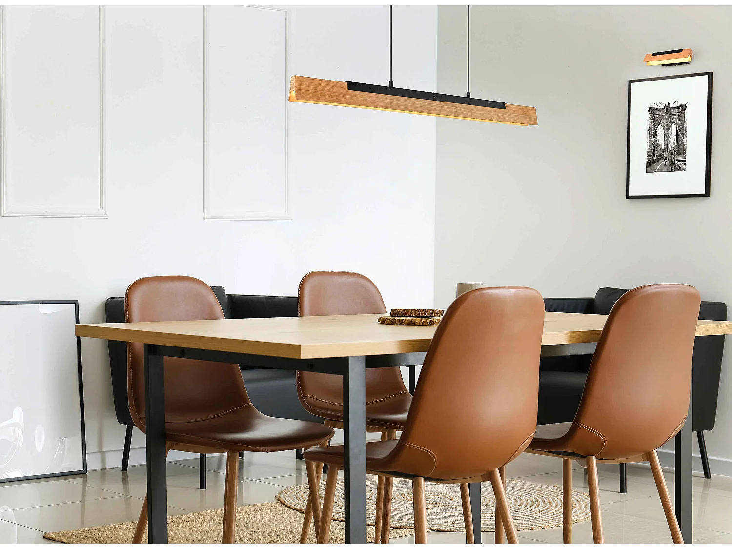 Lampada a sospensione, legno e metallo, nero, L 90 cm, Kerala