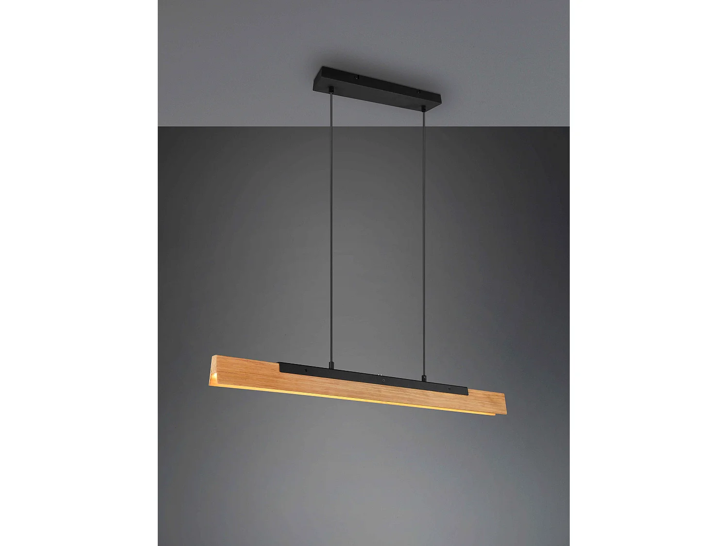 Lampada a sospensione, legno e metallo, nero, L 90 cm, Kerala