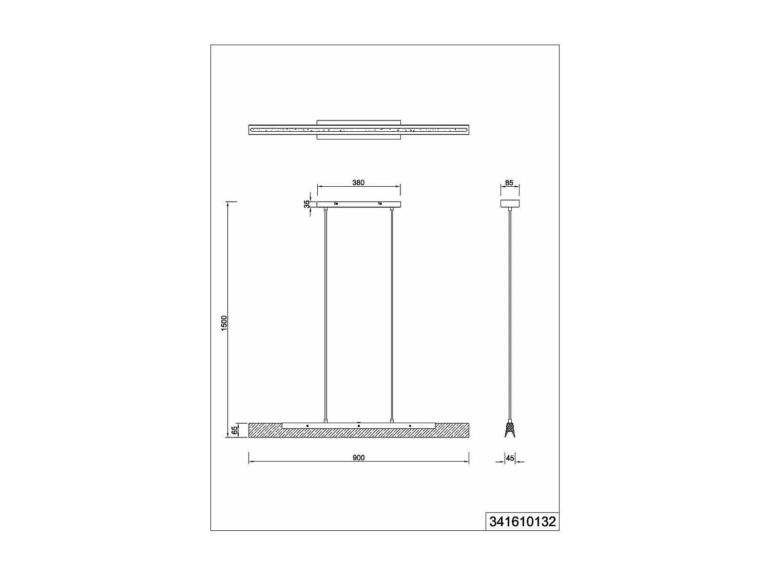 Lampada a sospensione, legno e metallo, nero, L 90 cm, Kerala