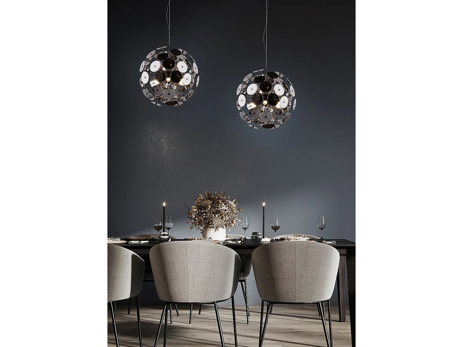 Lampada a sospensione sfera tondi, metallo, nero cromato, D 54 cm, Discalgo