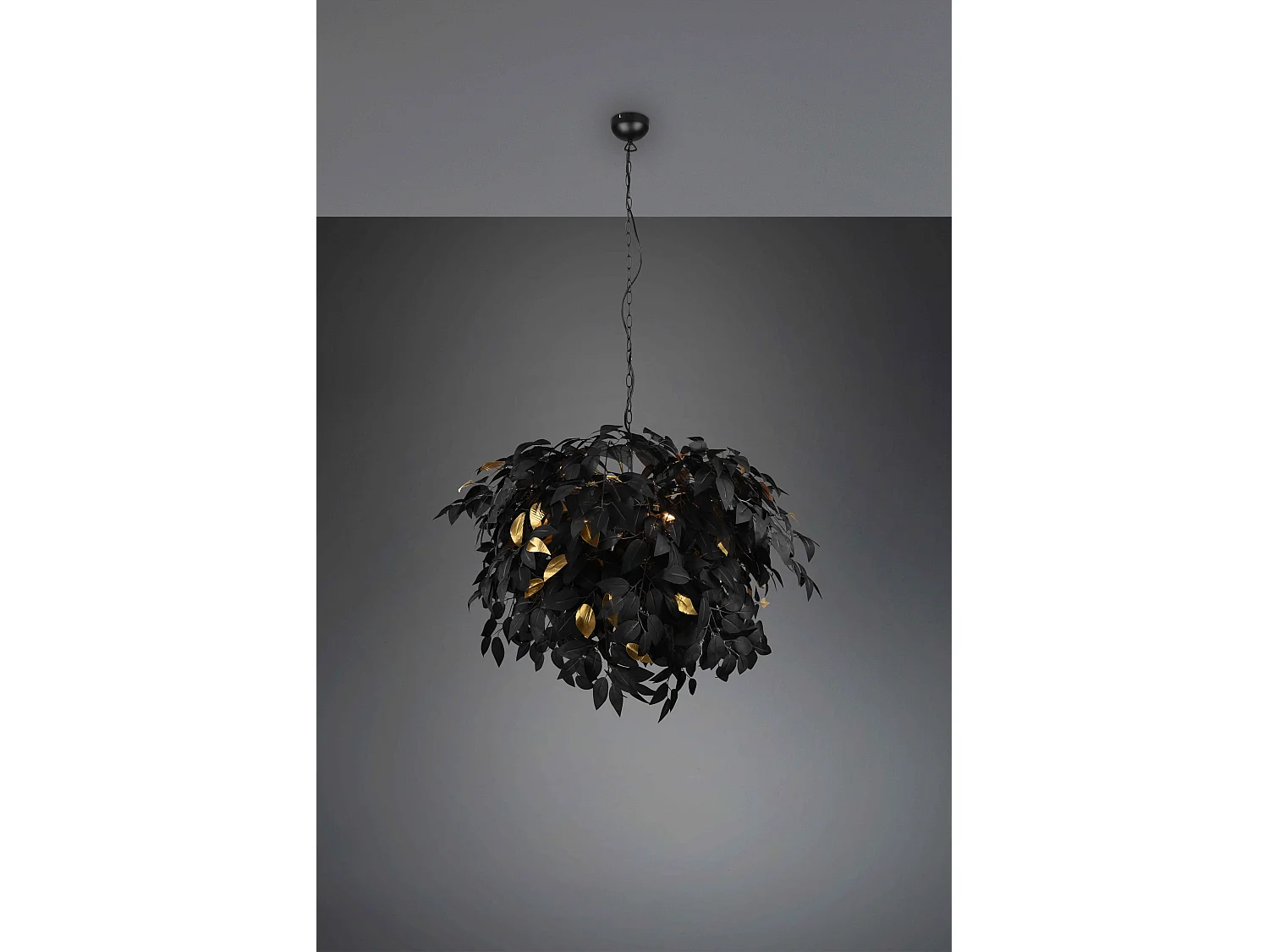 Lampada a sospensione, metallo, nero e oro, D 70 cm, Leavy