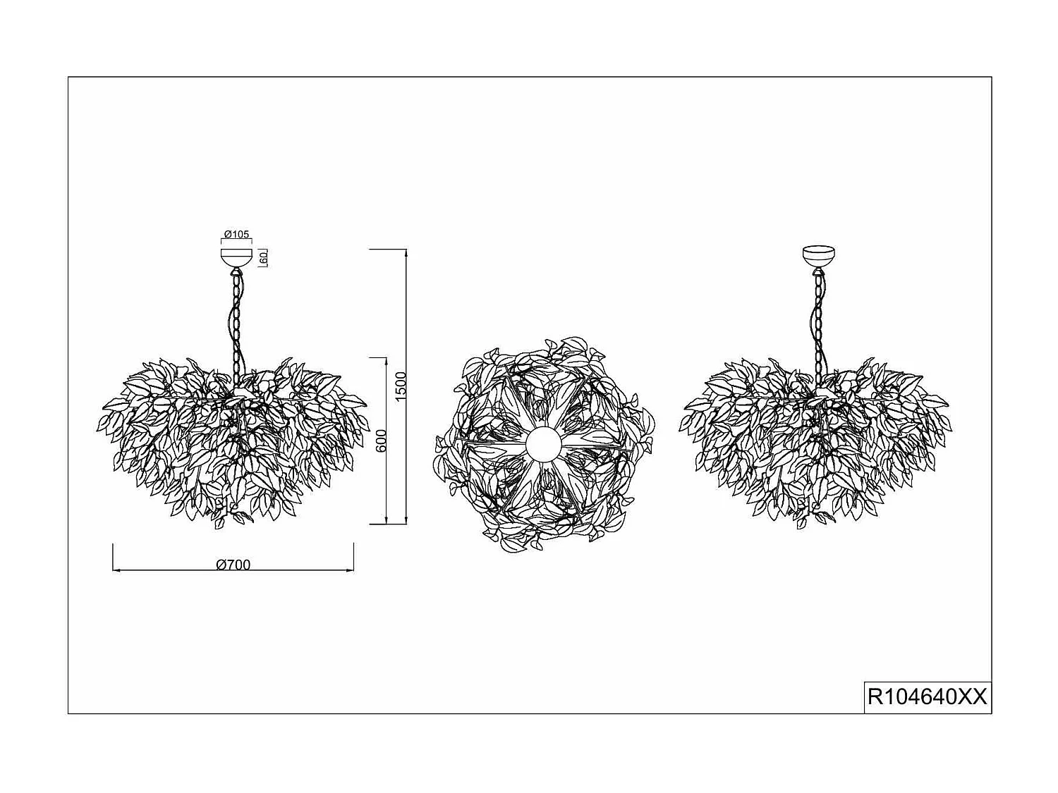 Lampada a sospensione, metallo, nero e oro, D 70 cm, Leavy