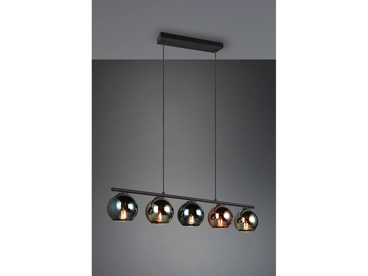 Lampada a sospensione 5 vetri, metallo, nero e multicolor, L 83 cm, Sheldon