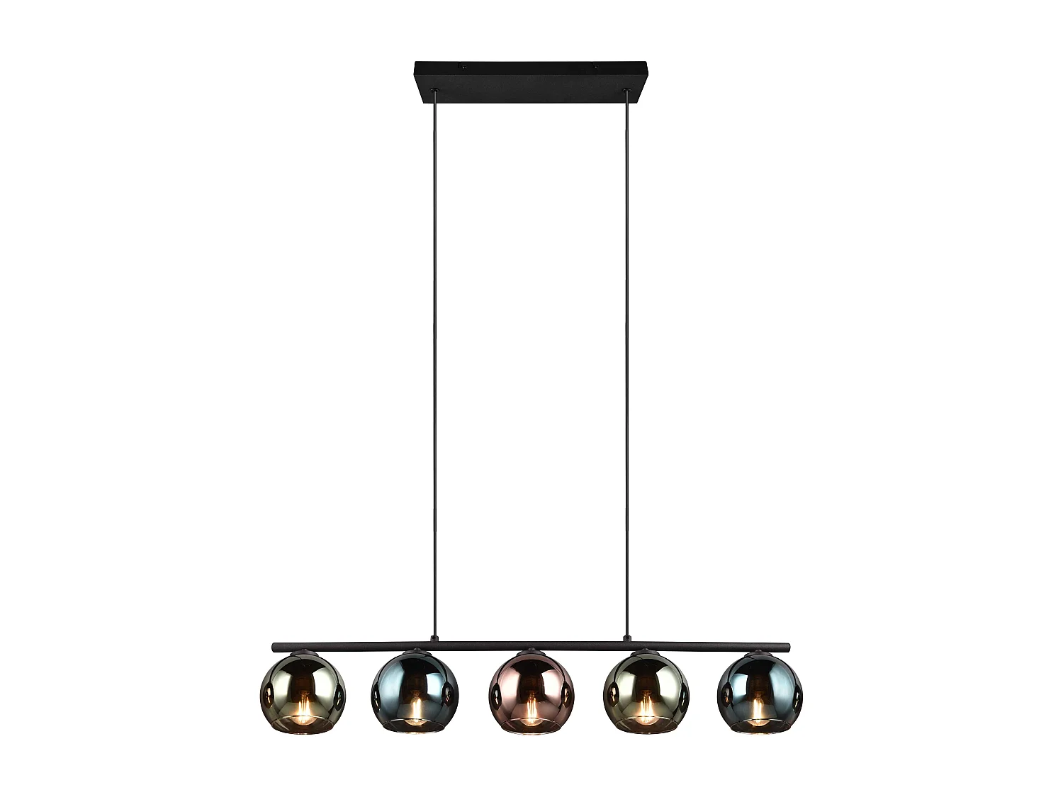 Lampada a sospensione 5 vetri, metallo, nero e multicolor, L 83 cm, Sheldon