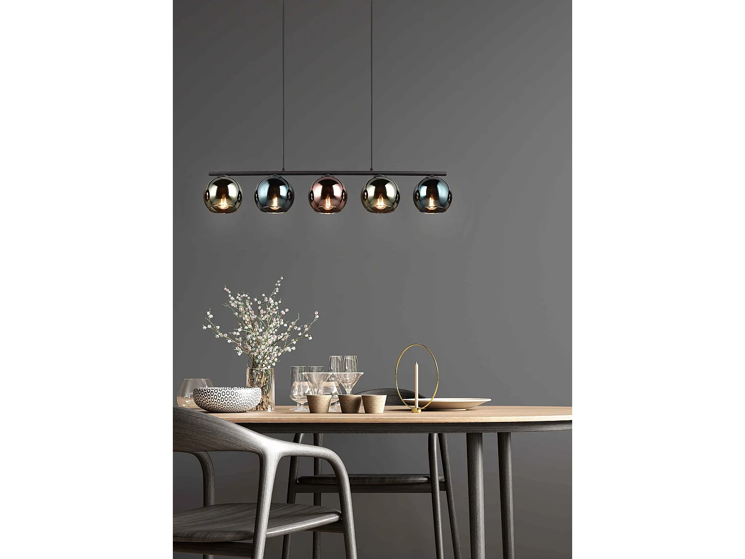 Lampada a sospensione 5 vetri, metallo, nero e multicolor, L 83 cm, Sheldon