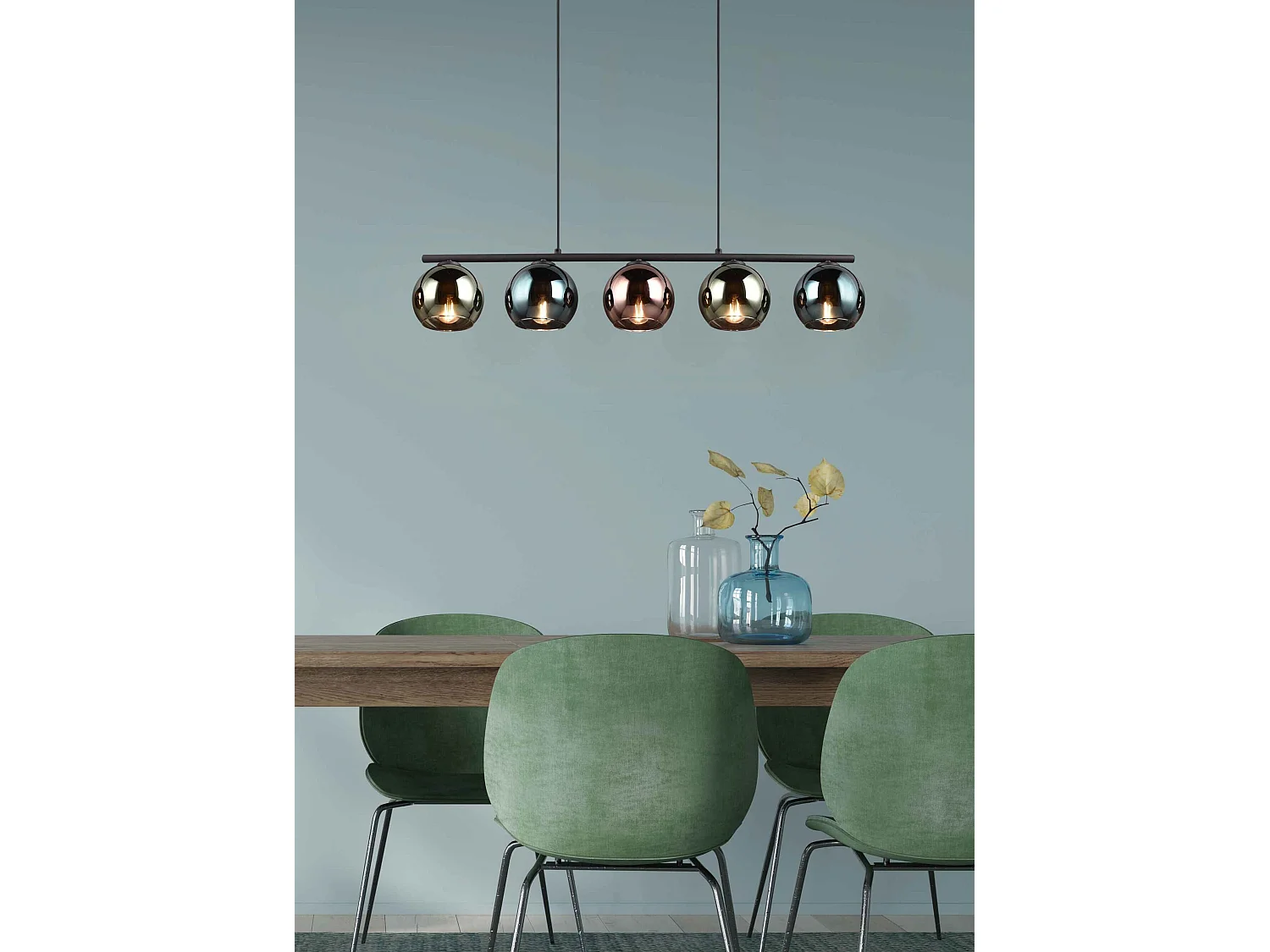 Lampada a sospensione 5 vetri, metallo, nero e multicolor, L 83 cm, Sheldon