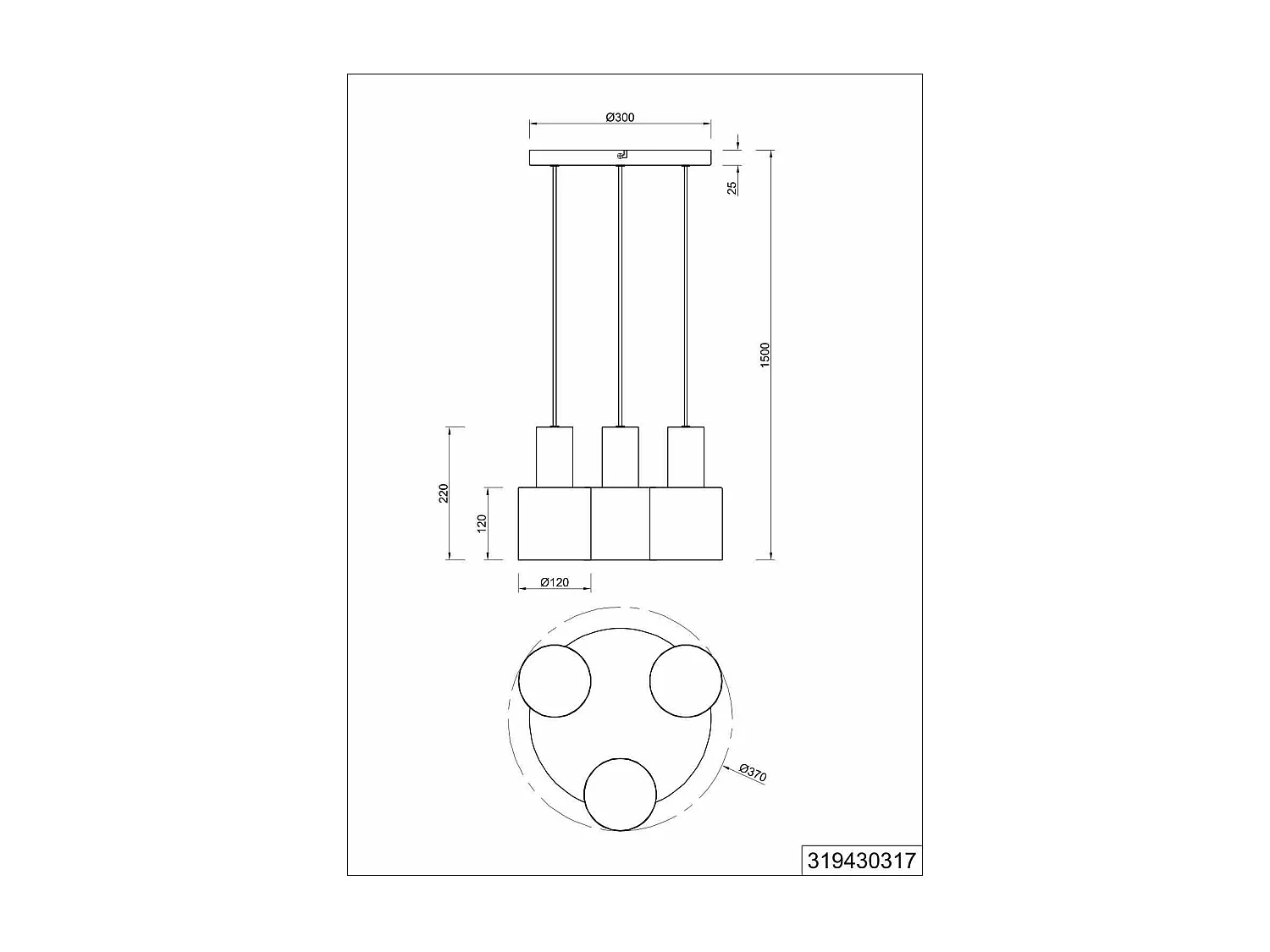 Lampada a sospensione 3 diffusori, metallo, multicolor, 37x150 cm, Agudo