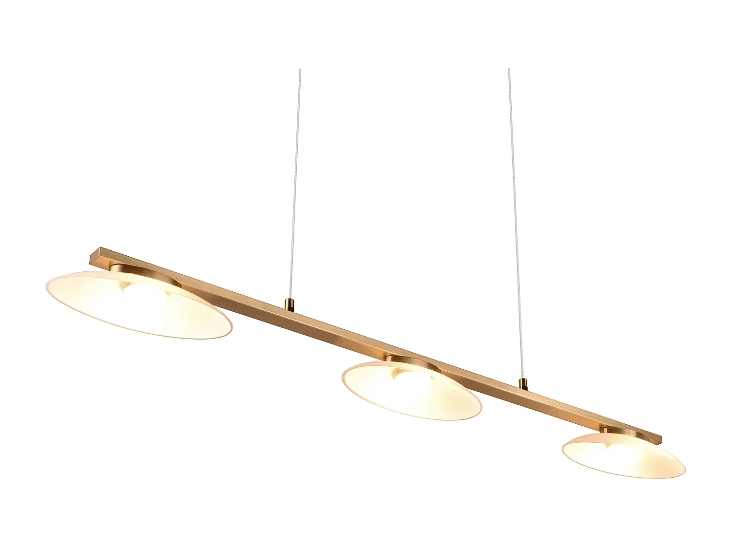 Lampada a sospensione LED 3 diffusori, ottone anticato, L 102 cm, Merton