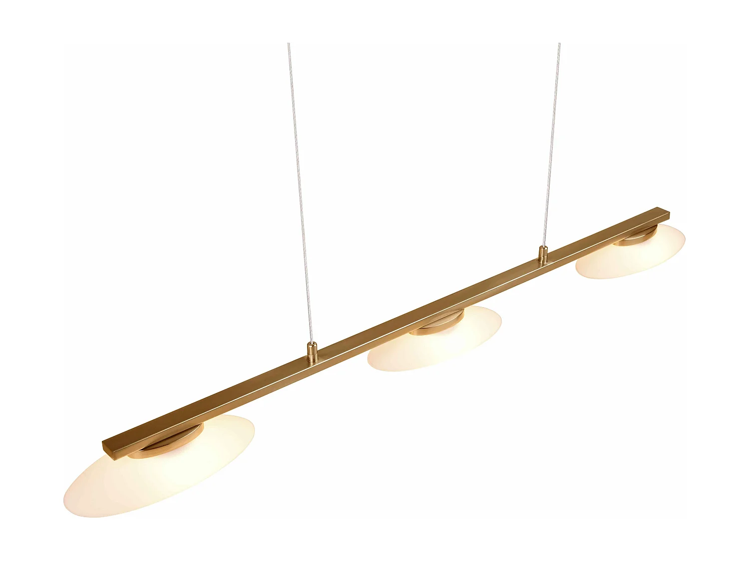 Lampada a sospensione LED 3 diffusori, ottone anticato, L 102 cm, Merton