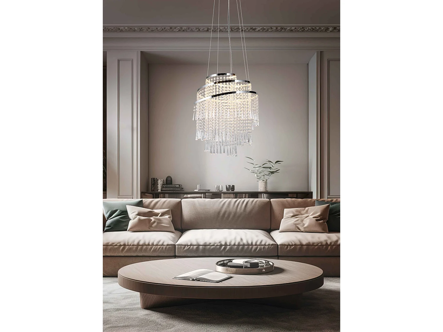 Lampada a sospensione LED con pendenti, metallo cromato, D 38 cm, Pomp