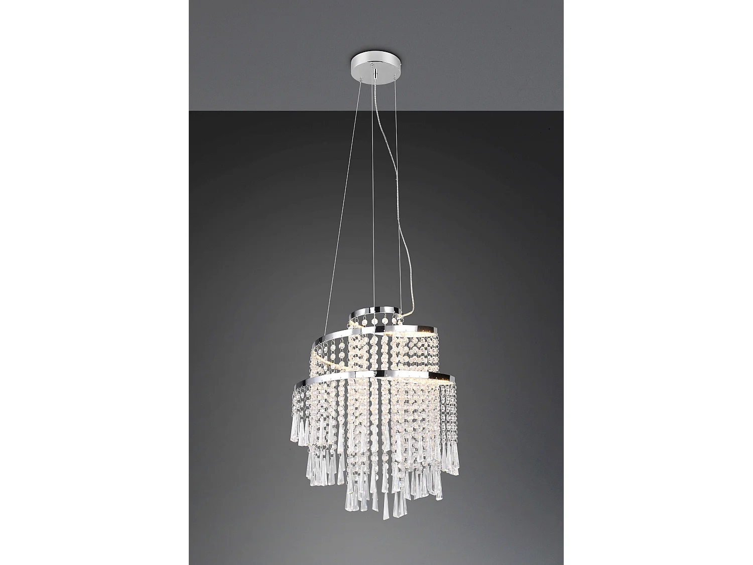 Lampada a sospensione LED con pendenti, metallo cromato, D 38 cm, Pomp