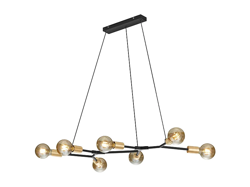 Lampada a sospensione 7 luci, metallo, nero e oro, L 130 cm, Cross