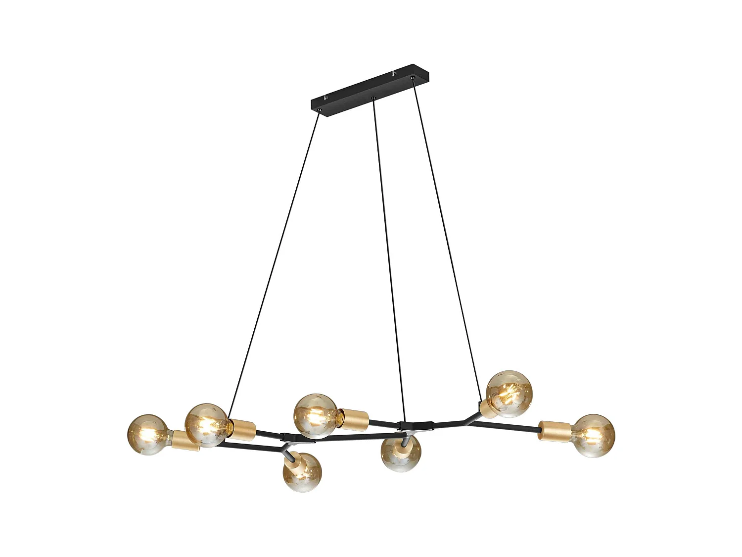 Lampada a sospensione 7 luci, metallo, nero e oro, L 130 cm, Cross