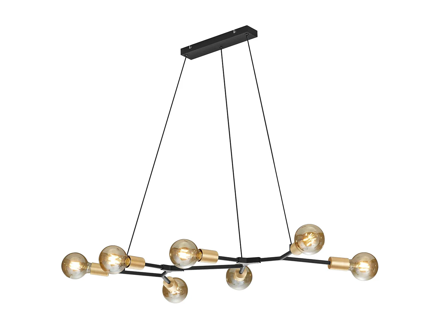 Lampada a sospensione 7 luci, metallo, nero e oro, L 130 cm, Cross