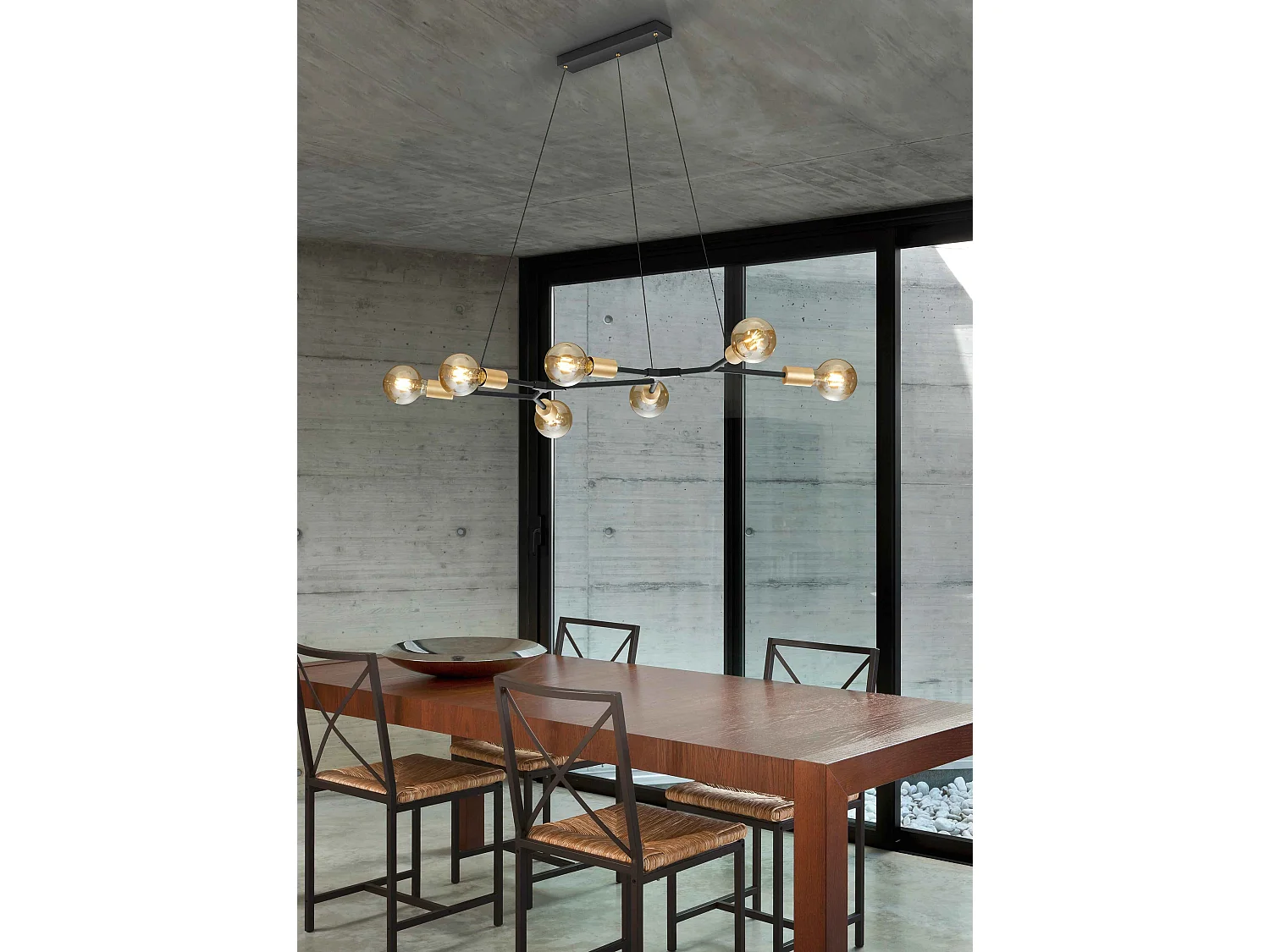 Lampada a sospensione 7 luci, metallo, nero e oro, L 130 cm, Cross