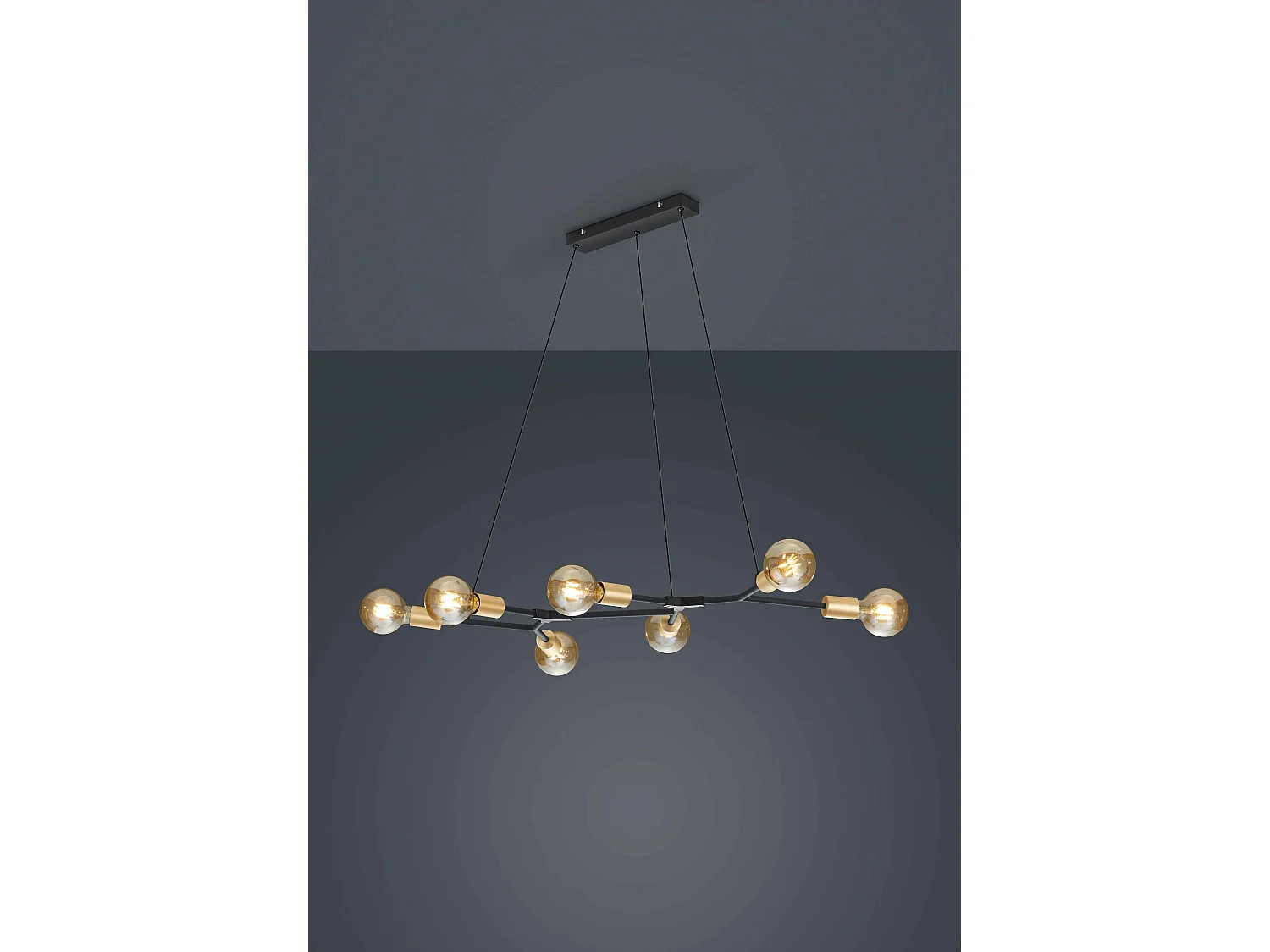 Lampada a sospensione 7 luci, metallo, nero e oro, L 130 cm, Cross