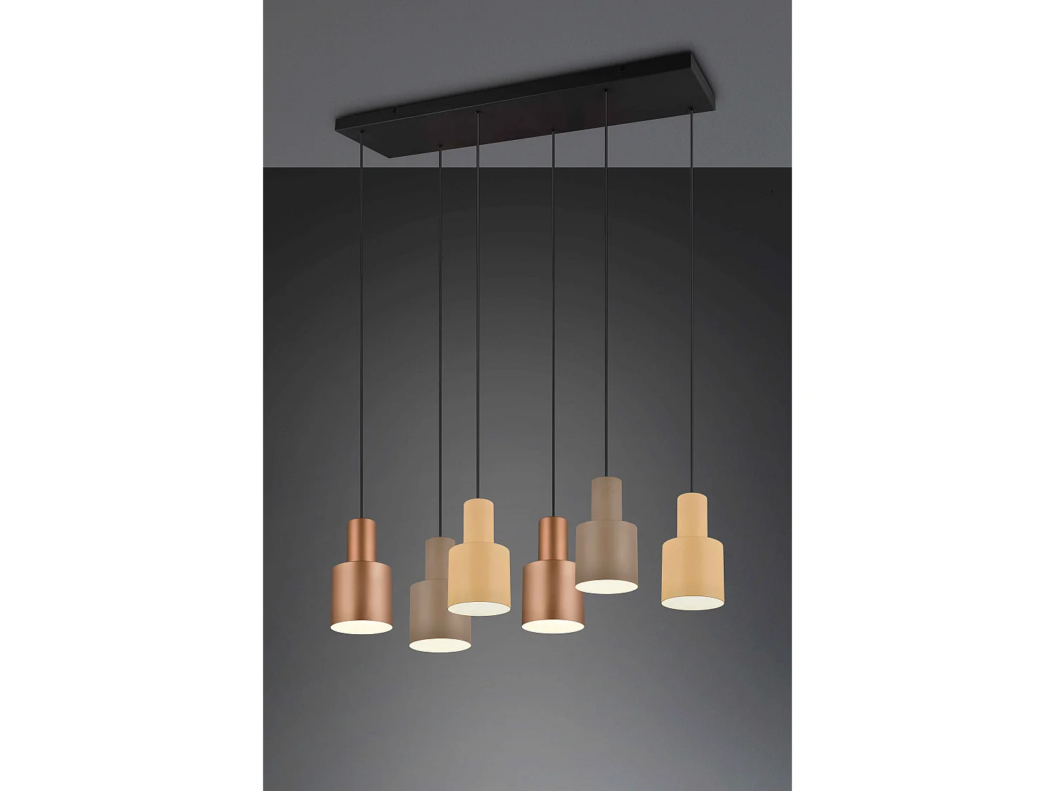 Lampada a sospensione 6 diffusori, metallo, multicolor, 85x150x27 cm, Agudo