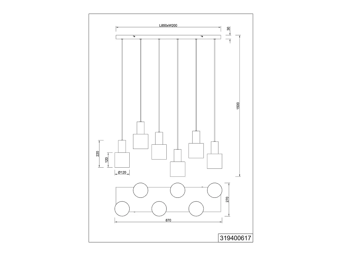 Hanglamp AGUDO - 12x12x150 cm - Multikleur