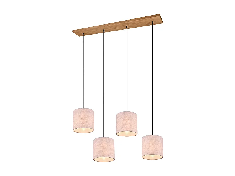Lampada a sospensione 4 paralumi, legno, sabbia, L 100 cm, Elmau
