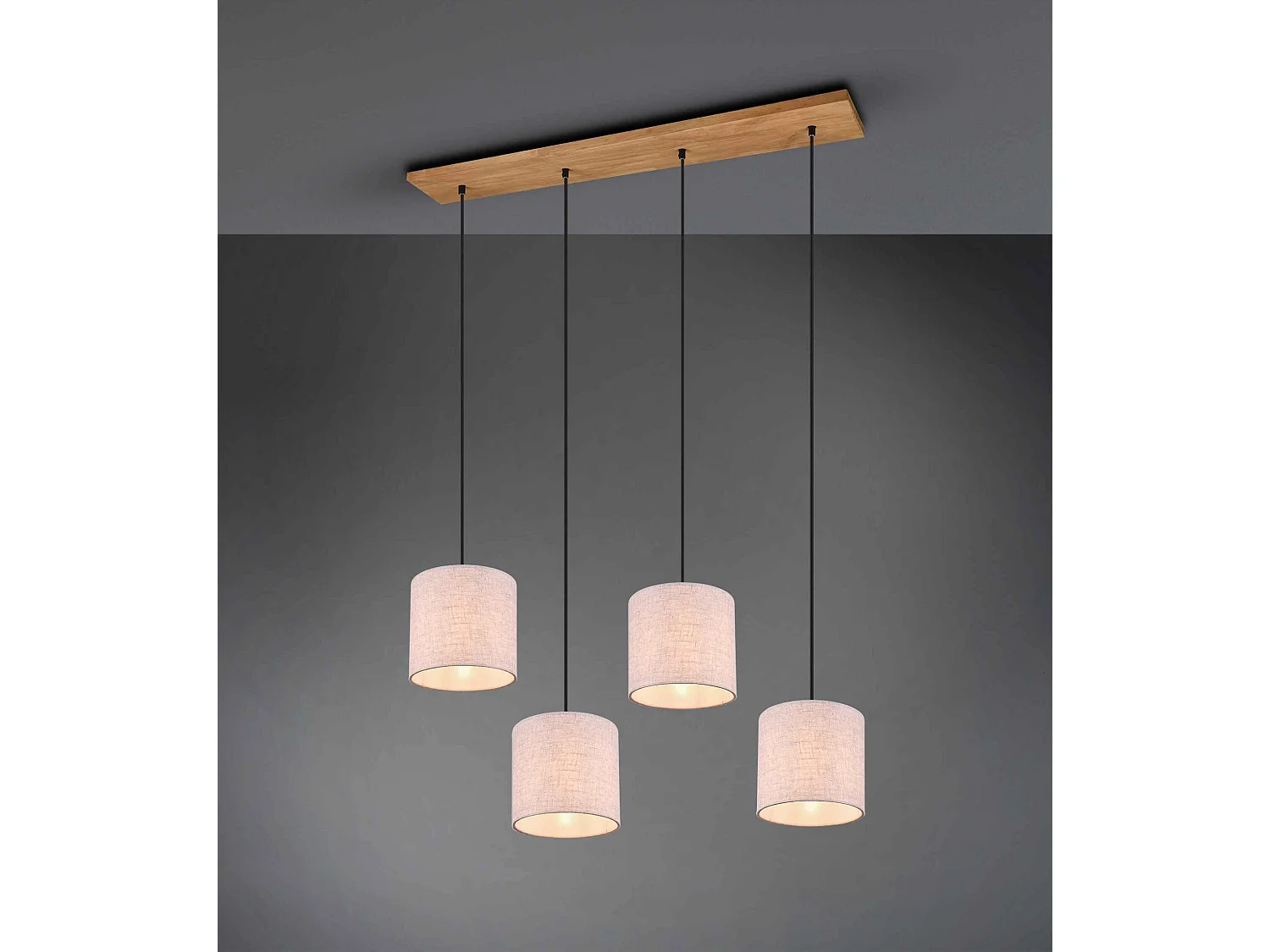 Lampada a sospensione 4 paralumi, legno, sabbia, L 100 cm, Elmau