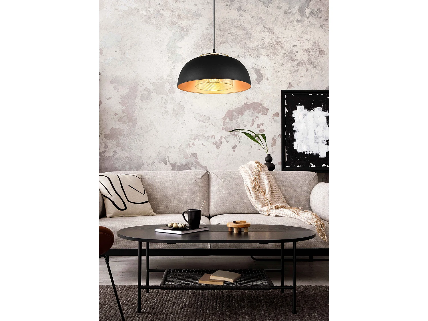 Lampada a sospensione, metallo, nero e oro, D 35 cm, Punch