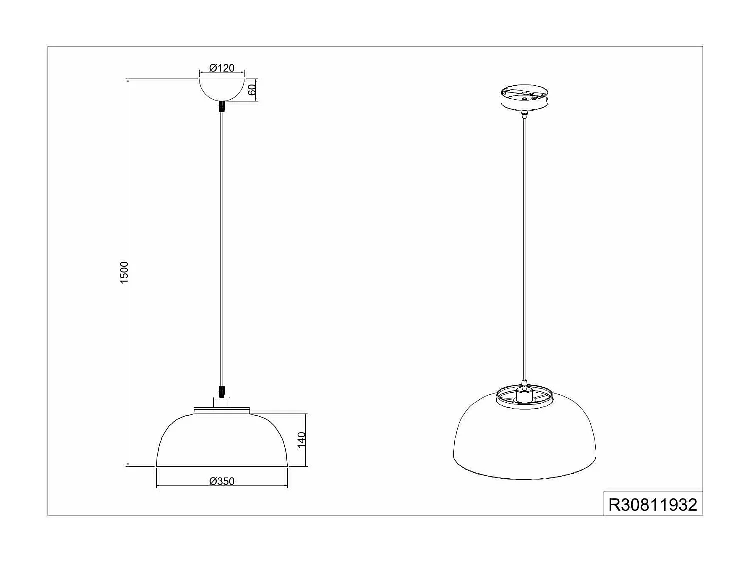 Lampada a sospensione, metallo, nero e oro, D 35 cm, Punch